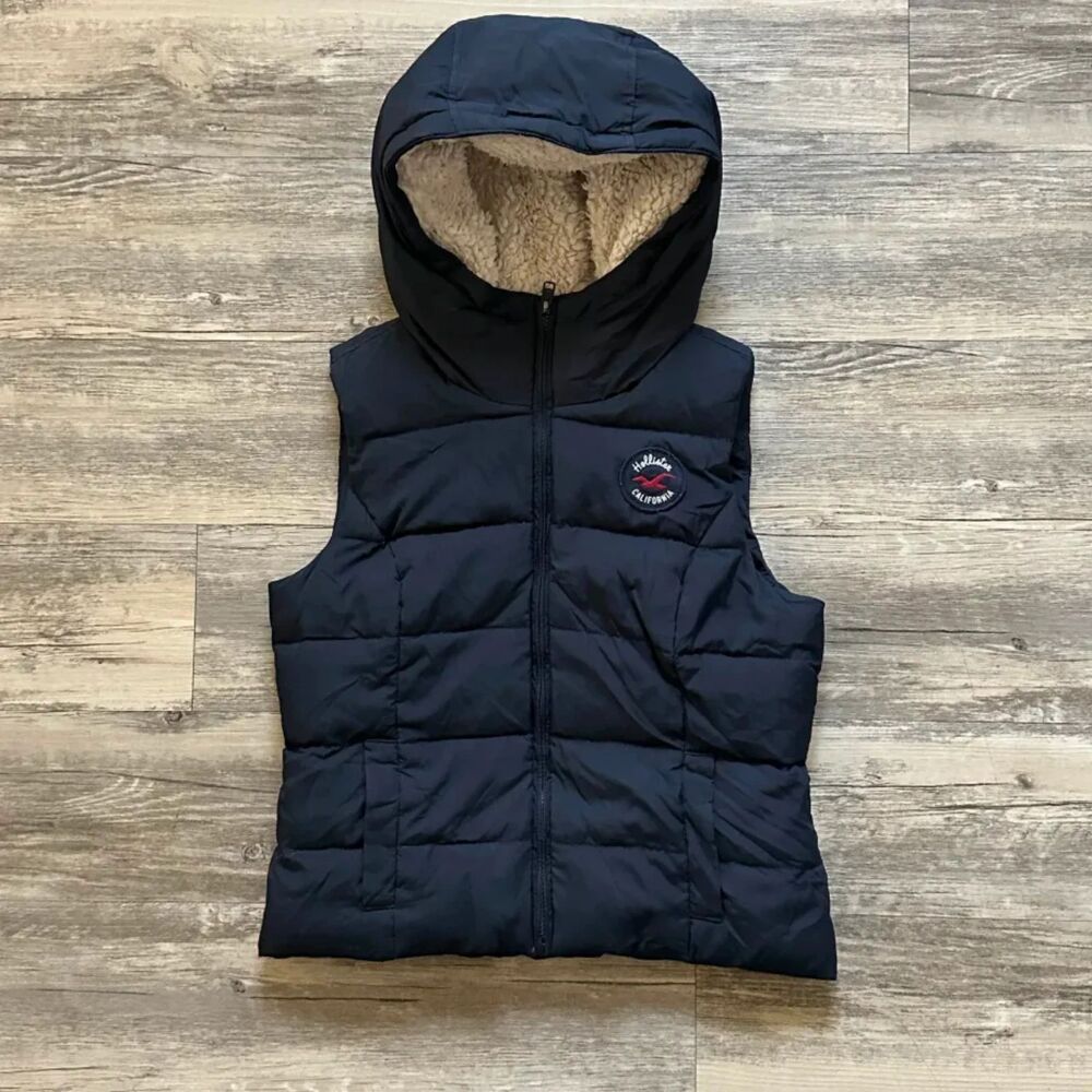 Y2K Hollister Hooded Puffer Sherpa Lined Vest Size Medium